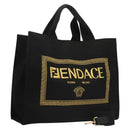 FENDI VERSACE Collaboration Fenderche Tote Bag Canvas 2way Black Auth bs23664-1