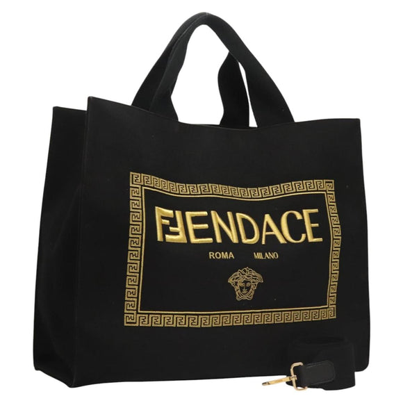 FENDI VERSACE Collaboration Fenderche Tote Bag Canvas 2way Black Auth bs23664