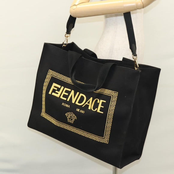 FENDI VERSACE Collaboration Fenderche Tote Bag Canvas 2way Black Auth bs23664