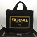 FENDI VERSACE Collaboration Fenderche Tote Bag Canvas 2way Black Auth bs23664-12