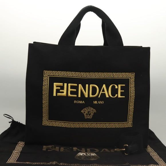 FENDI VERSACE Collaboration Fenderche Tote Bag Canvas 2way Black Auth bs23664