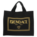 FENDI VERSACE Collaboration Fenderche Tote Bag Canvas 2way Black Auth bs23664-13