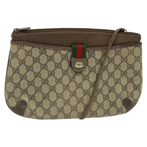 GUCCI GG Supreme Web Sherry Line Bag PVC Beige Gold 39 02 026 Auth bs23685