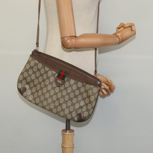 GUCCI GG Supreme Web Sherry Line Bag PVC Beige Gold 39 02 026 Auth bs23685