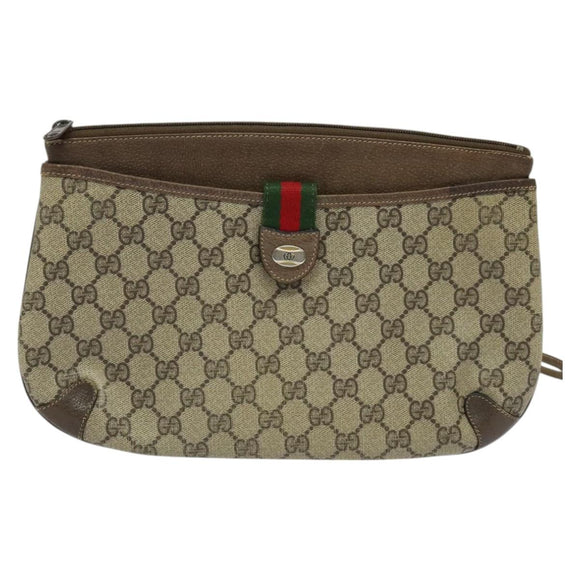 GUCCI GG Supreme Web Sherry Line Bag PVC Beige Gold 39 02 026 Auth bs23685