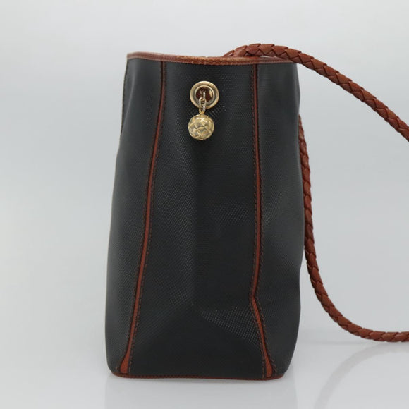 BOTTEGA VENETA Shoulder Bag PVC Leather Black Brown gold Auth bs23702