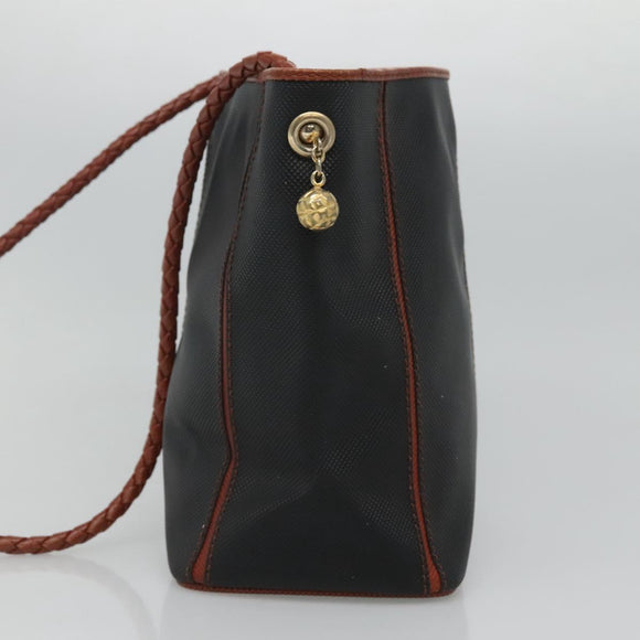 BOTTEGA VENETA Shoulder Bag PVC Leather Black Brown gold Auth bs23702