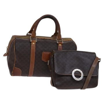 CELINE Macadam Canvas Shoulder Bag PVC Leather 2Set Brown Auth bs23708