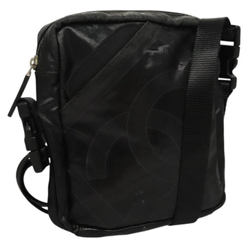 CHANEL Sports Shoulder Bag Coated Canvas Black CC Auth bs23718