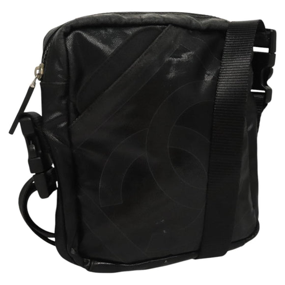 CHANEL Sports Shoulder Bag Coated Canvas Black CC Auth bs23718