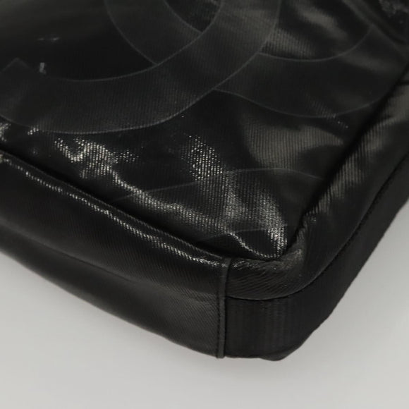CHANEL Sports Shoulder Bag Coated Canvas Black CC Auth bs23718