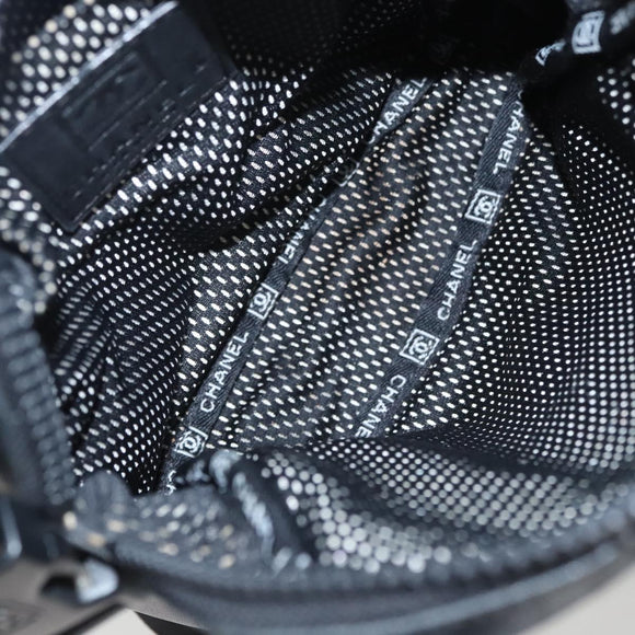 CHANEL Sports Shoulder Bag Coated Canvas Black CC Auth bs23718