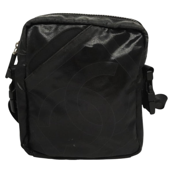 CHANEL Sports Shoulder Bag Coated Canvas Black CC Auth bs23718