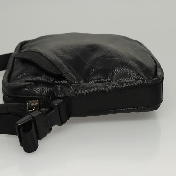 CHANEL Sports Shoulder Bag Coated Canvas Black CC Auth bs23718