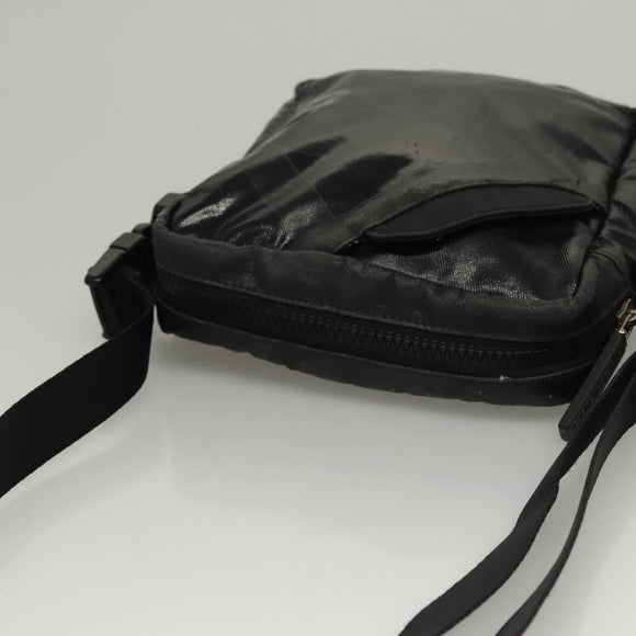CHANEL Sports Shoulder Bag Coated Canvas Black CC Auth bs23718