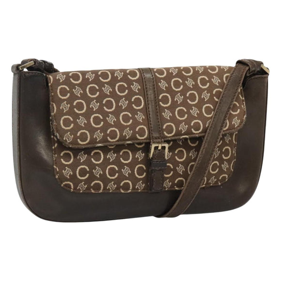 CELINE C Macadam Canvas Shoulder Bag Brown Gold Auth bs23720