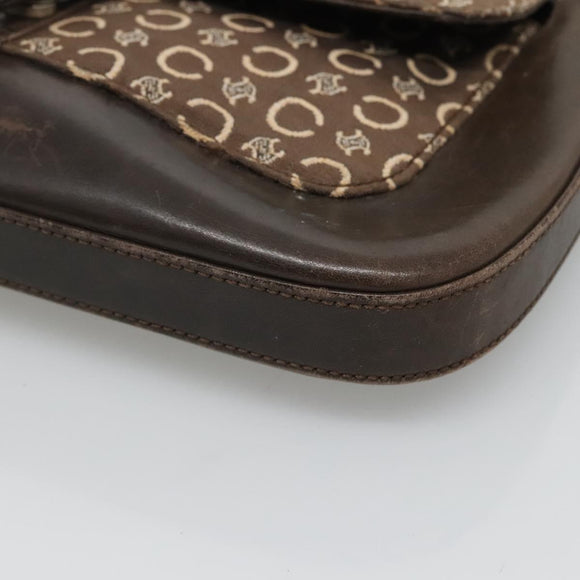 CELINE C Macadam Canvas Shoulder Bag Brown Gold Auth bs23720