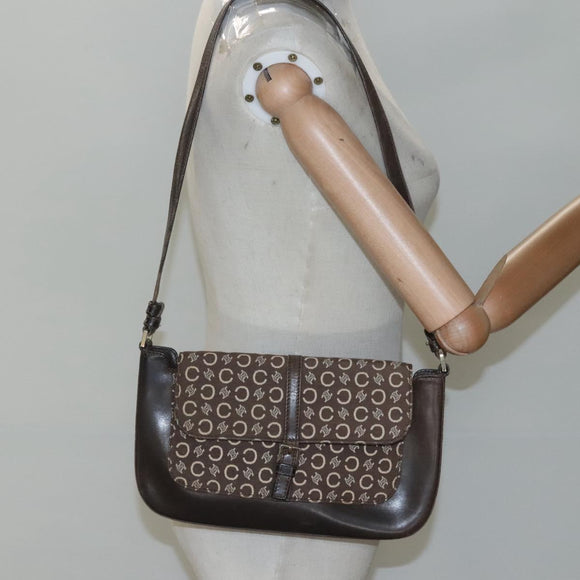 CELINE C Macadam Canvas Shoulder Bag Brown Gold Auth bs23720