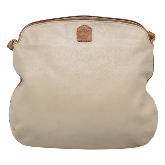 CELINE Shoulder Bag Leather Beige Auth bs23749