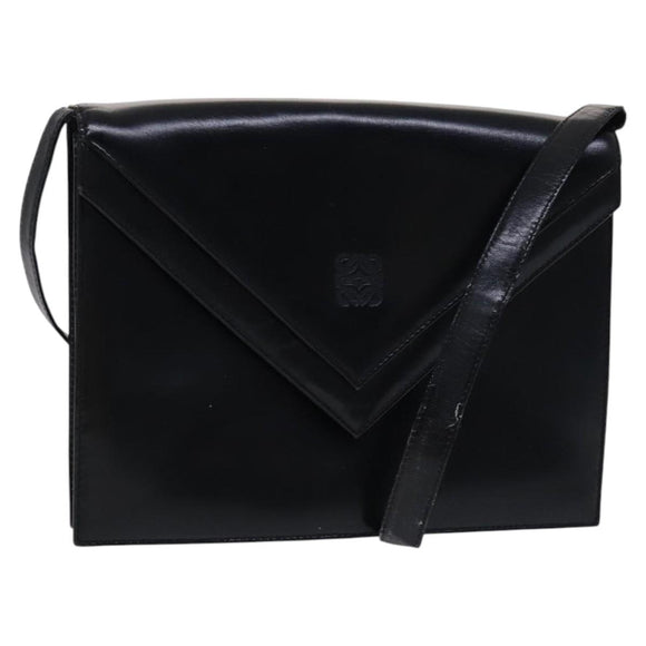 LOEWE Anagram Shoulder Bag Leather Black Auth bs23759