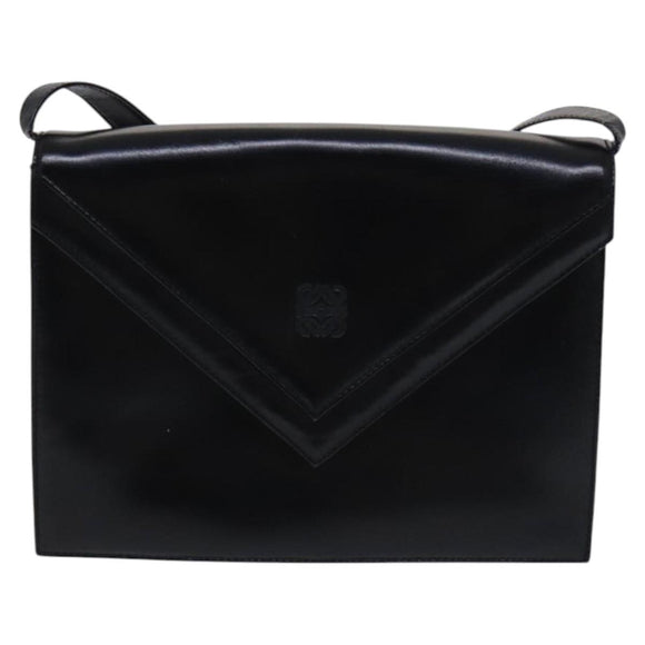 LOEWE Anagram Shoulder Bag Leather Black Auth bs23759