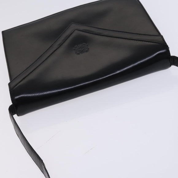 LOEWE Anagram Shoulder Bag Leather Black Auth bs23759