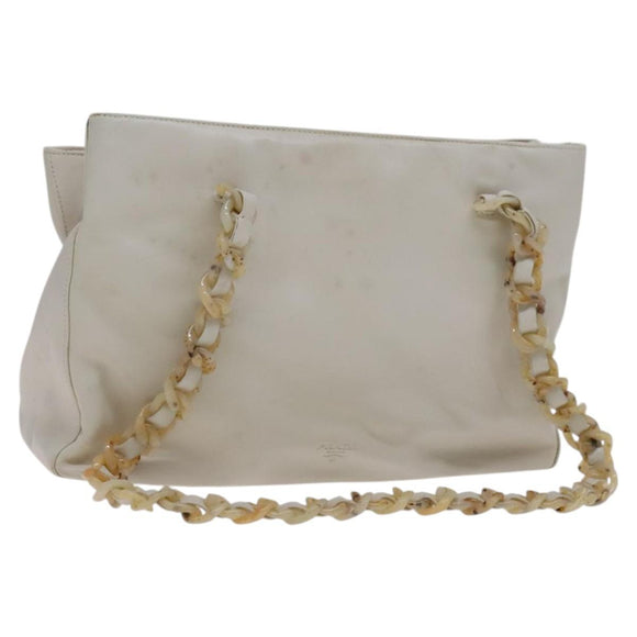 PRADA Shoulder Bag Leather White Auth bs23764