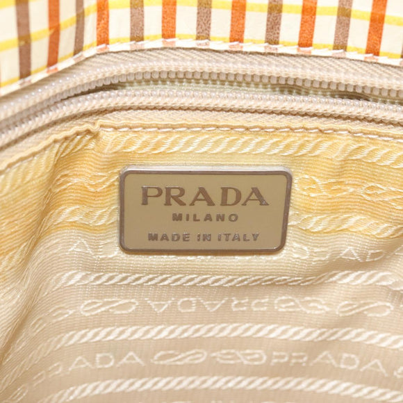PRADA Hand Bag Leather Beige Auth bs23765