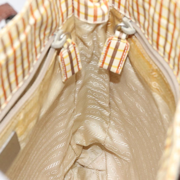 PRADA Hand Bag Leather Beige Auth bs23765