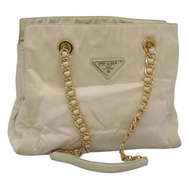 PRADA Shoulder Bag Nylon Beige Auth bs23768