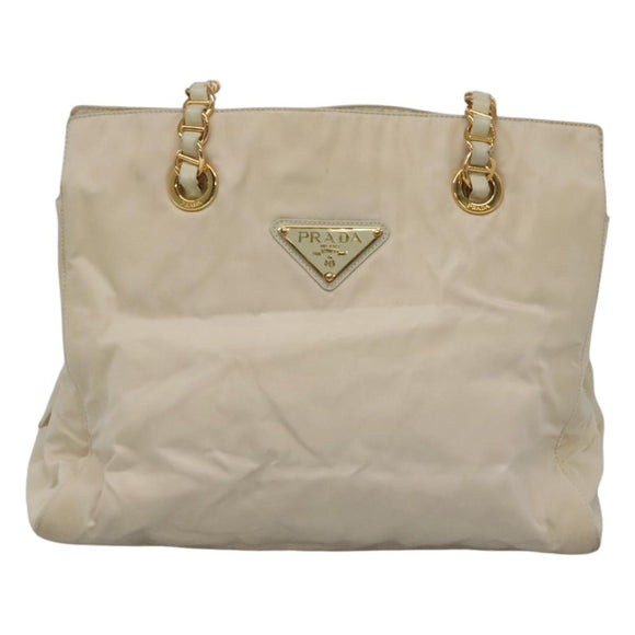 PRADA Shoulder Bag Nylon Beige Auth bs23768
