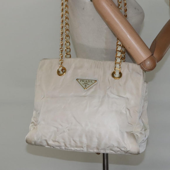 PRADA Shoulder Bag Nylon Beige Auth bs23768