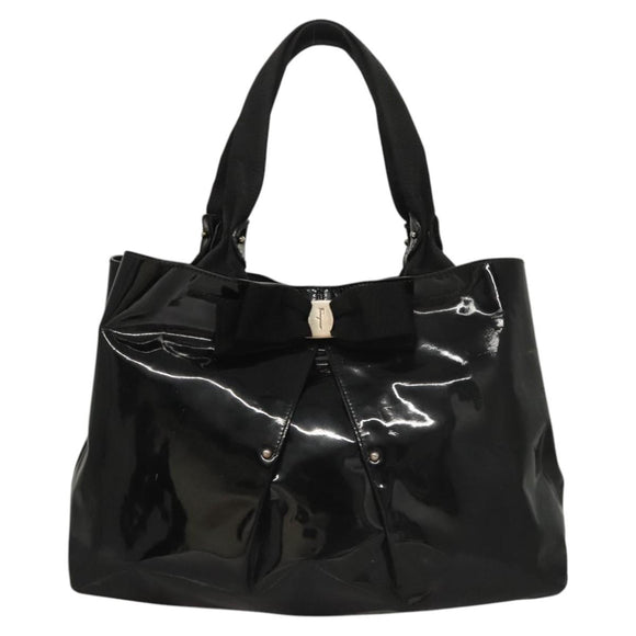 Salvatore Ferragamo Hand Bag Enamel Black Auth bs23791