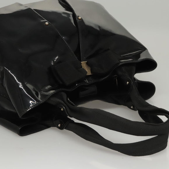Salvatore Ferragamo Hand Bag Enamel Black Auth bs23791