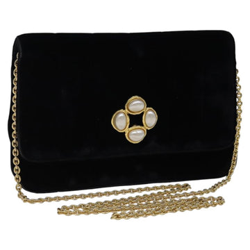 CHANEL Chain Shoulder Bag Velor Black CC Auth bs23807