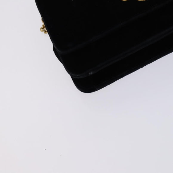 CHANEL Chain Shoulder Bag Velor Black CC Auth bs23807