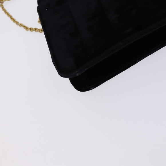 CHANEL Chain Shoulder Bag Velor Black CC Auth bs23807