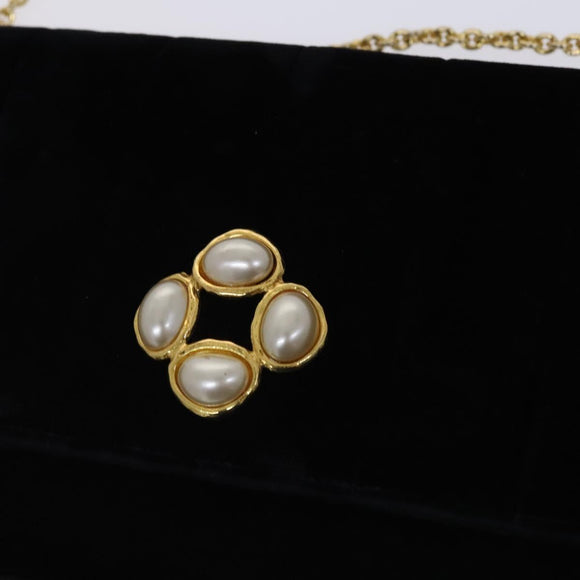 CHANEL Chain Shoulder Bag Velor Black CC Auth bs23807