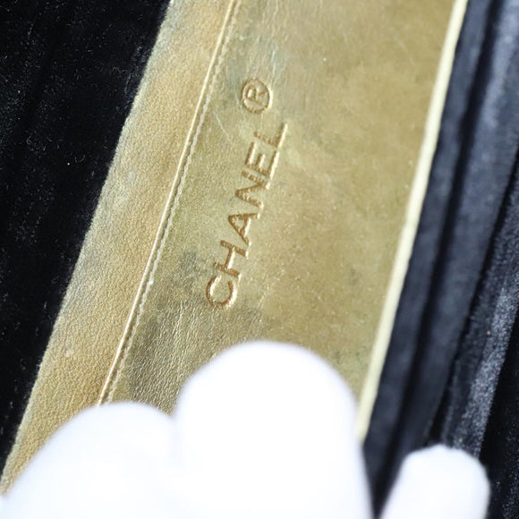 CHANEL Chain Shoulder Bag Velor Black CC Auth bs23807