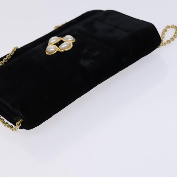 CHANEL Chain Shoulder Bag Velor Black CC Auth bs23807