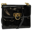 Salvatore Ferragamo Gancini Shoulder Bag Enamel Black Gold Auth bs23808-1