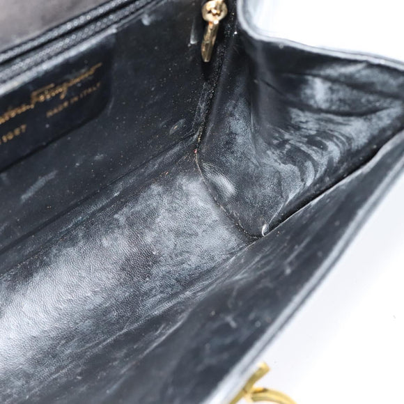 Salvatore Ferragamo Gancini Shoulder Bag Enamel Black Gold Auth bs23808