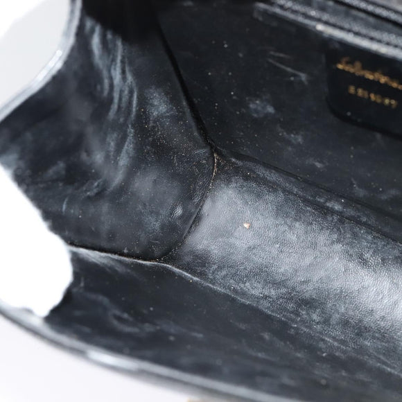 Salvatore Ferragamo Gancini Shoulder Bag Enamel Black Gold Auth bs23808