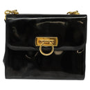 Salvatore Ferragamo Gancini Shoulder Bag Enamel Black Gold Auth bs23808-13
