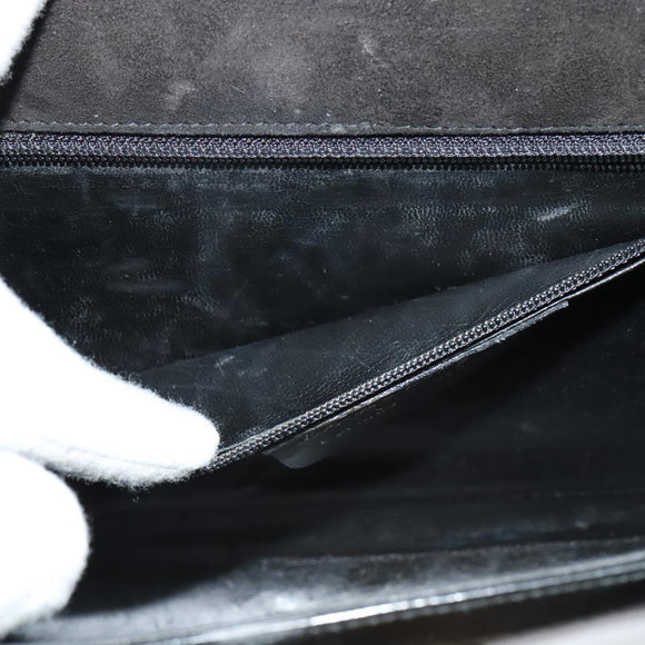 Salvatore Ferragamo Gancini Shoulder Bag Enamel Black Gold Auth bs23808