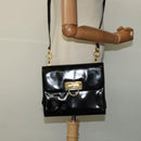 Salvatore Ferragamo Gancini Shoulder Bag Enamel Black Gold Auth bs23808-21