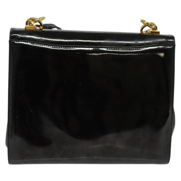 Salvatore Ferragamo Gancini Shoulder Bag Enamel Black Gold Auth bs23808