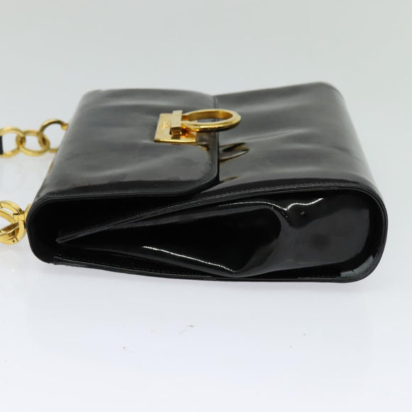 Salvatore Ferragamo Gancini Shoulder Bag Enamel Black Gold Auth bs23808