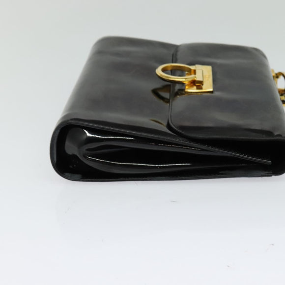 Salvatore Ferragamo Gancini Shoulder Bag Enamel Black Gold Auth bs23808
