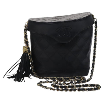 CHANEL Matelasse Chain Shoulder Bag Lamb Skin Black CC Auth bs23838